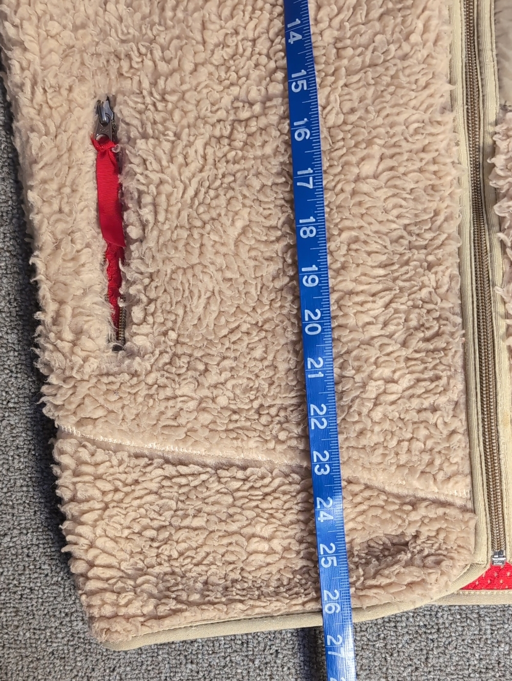 Patagonia Retro-X Deep Pile Sherpa Fleece Jacket In Oatmeal/Red Size 14/XL - Picture 11 of 12